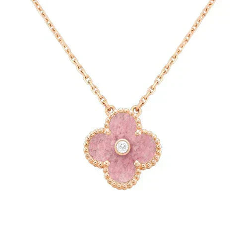 [Love Aura]CLOVER 15MM DIAMOND RHODONITE NECKLACE
