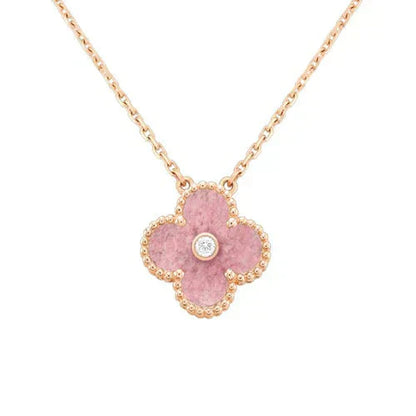 [Love Aura]CLOVER 15MM DIAMOND RHODONITE NECKLACE