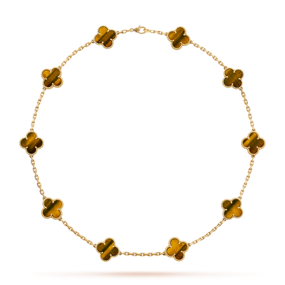 [Love Aura]CLOVER 10 MOTIFS TIGER EYE NECKLACE