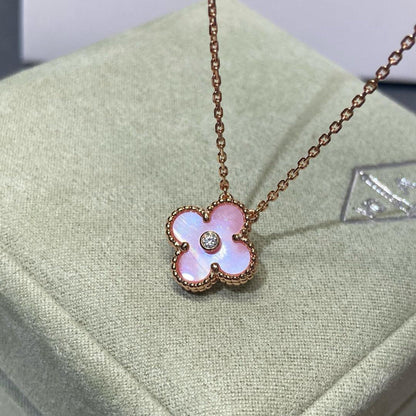 [Love Aura]CLOVER 15MM DIAMOND PINK MOP NECKLACE