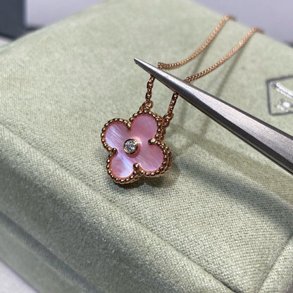 [Love Aura]CLOVER 15MM DIAMOND PINK MOP NECKLACE