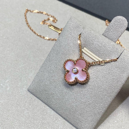 [Love Aura]CLOVER 15MM DIAMOND PINK MOP NECKLACE