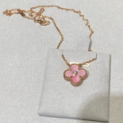 [Love Aura]CLOVER 15MM DIAMOND PINK MOP NECKLACE