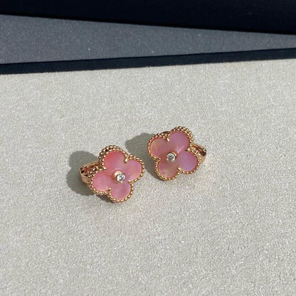 [Love Aura]CLOVER MEDIUM 1 DIAMOND PINK EARRINGS