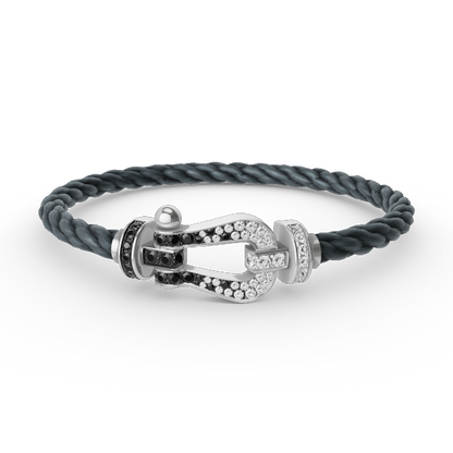 [Love Aura]FORCE LARGE HORSESHOE BLACK WHITE DIAMOND BRACELET SILVER