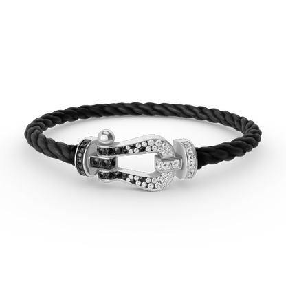 [Love Aura]FORCE LARGE HORSESHOE BLACK WHITE DIAMOND BRACELET SILVER