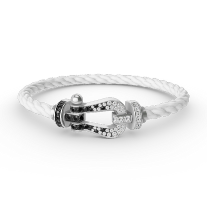 [Love Aura]FORCE LARGE HORSESHOE BLACK WHITE DIAMOND BRACELET SILVER