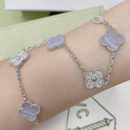 [Love Aura]CLOVER  5 MOTIF DIAMOND PURPLE CHALCEDONY BRACELET SILVER
