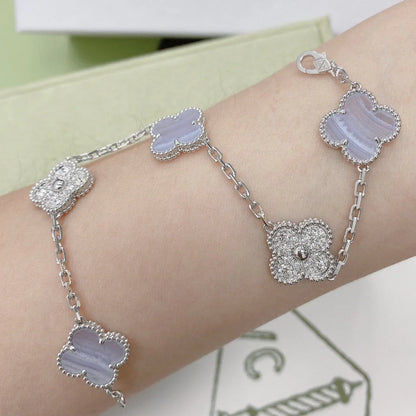 [Love Aura] CLOVER 5 MOTIF PURPLE CHALCEDONY BRACELET COLLECTION