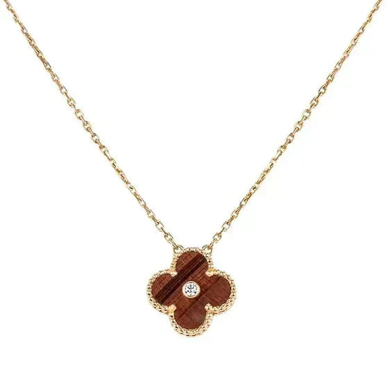[Love Aura]CLOVER 15MM DIAMOND AND YELLOW TIGER'S EYE AGATE necklace