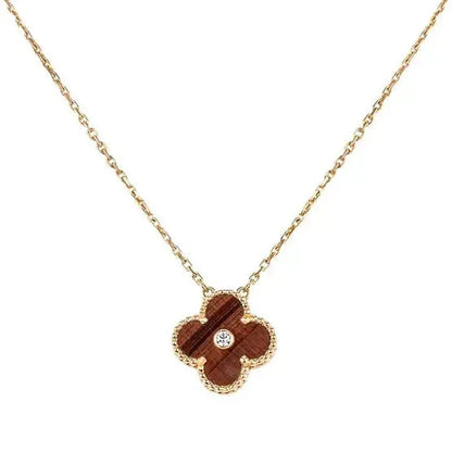 [Love Aura]CLOVER 15MM DIAMOND AND YELLOW TIGER'S EYE AGATE necklace