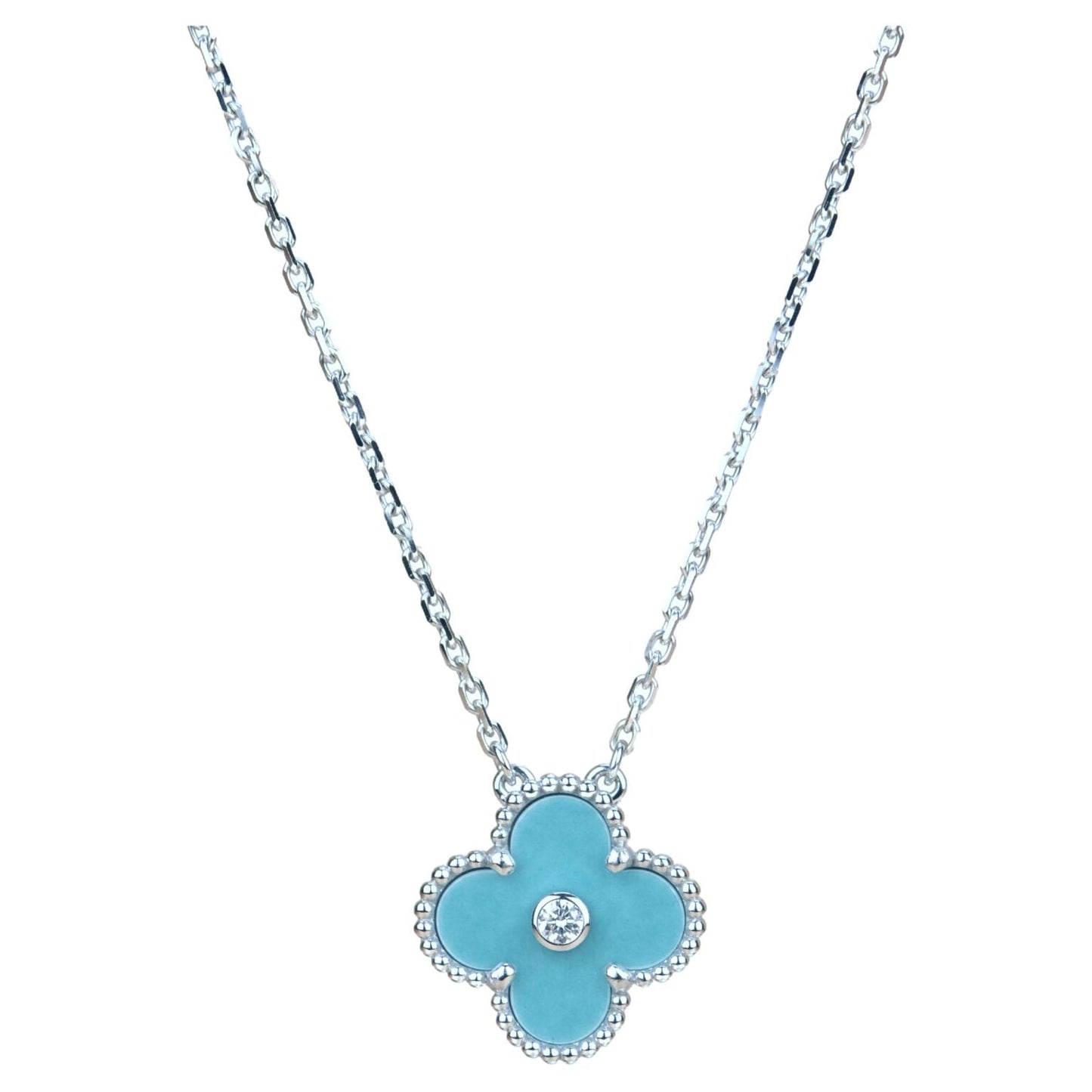 [Love Aura]CLOVER 15MM DIAMOND SVRES PORCELAIN  NECKLACE SILVER