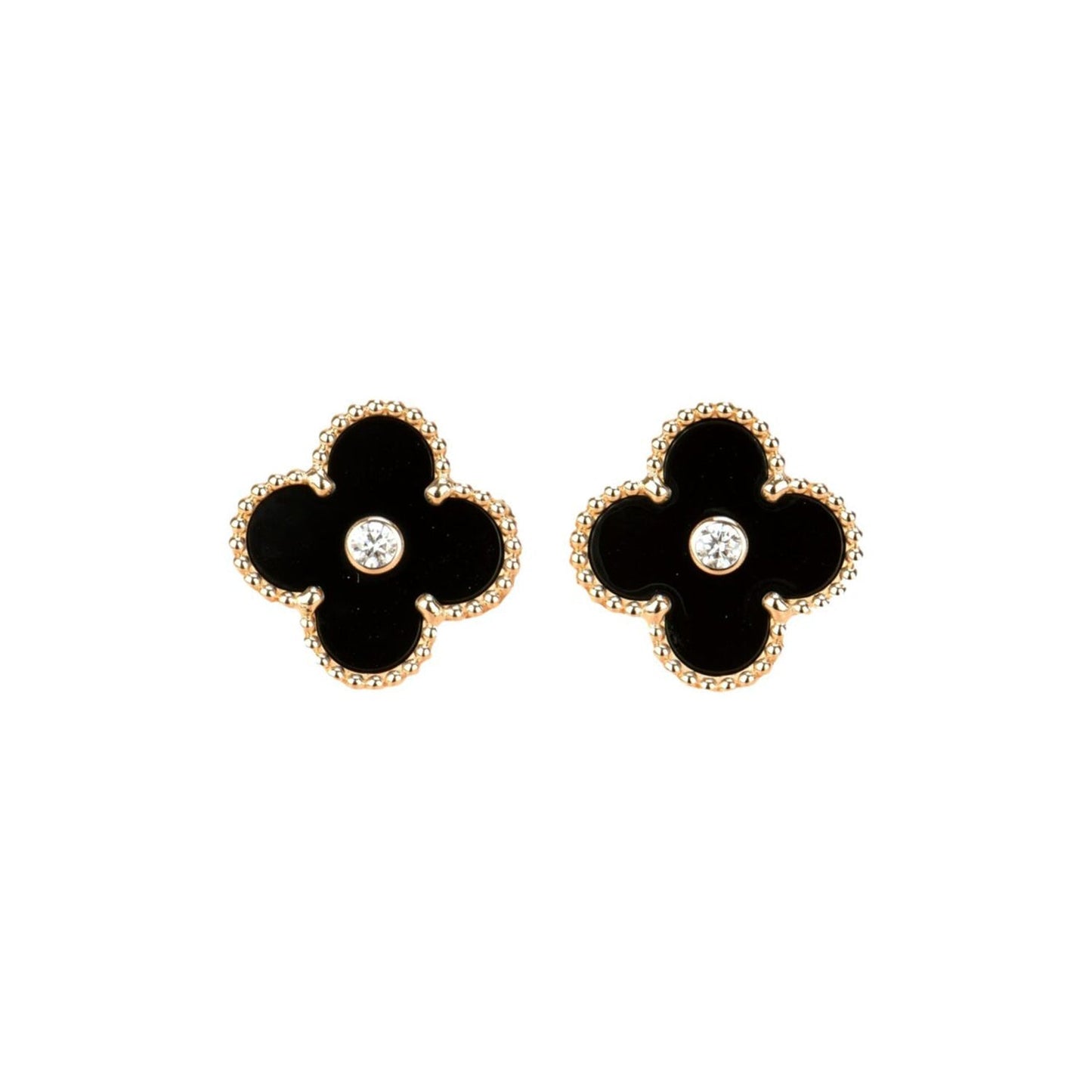 [Love Aura]CLOVER MEDIUM 1 MOTIFS ONYX DIAMOND EARRINGS