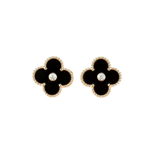 [Love Aura]CLOVER MEDIUM 1 MOTIFS ONYX DIAMOND EARRINGS