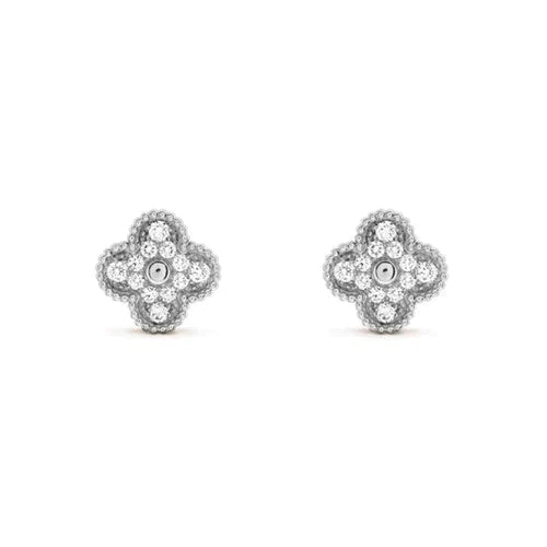 [Love Aura]CLOVER 1 MOTIFS DIAMOND STUD EARRINGS SILVER