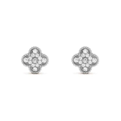 [Love Aura]CLOVER 1 MOTIFS DIAMOND STUD EARRINGS SILVER