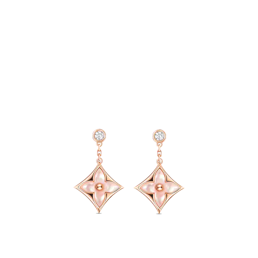 [Love Aura]DOUBLE STAR PINK GOLD MOP DROP EARRINGS