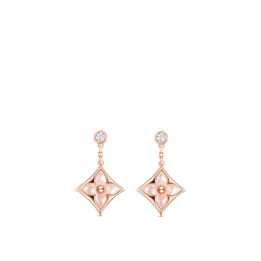[Love Aura]DOUBLE STAR PINK GOLD MOP DROP EARRINGS