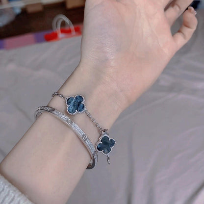 [Love Aura]CLOVER 5 MOTIF PIETERSITE SILVER BRACELET