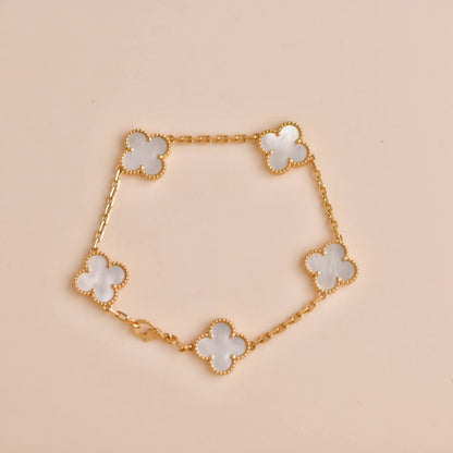 [Love Aura]CLOVER  5 MOTIF WHITE MOP BRACELET