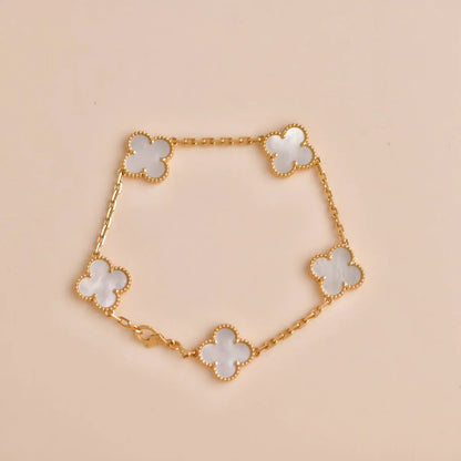 [Love Aura]CLOVER WHITE PEARL MOP 5 MOTIF BRACELET COLLECTION