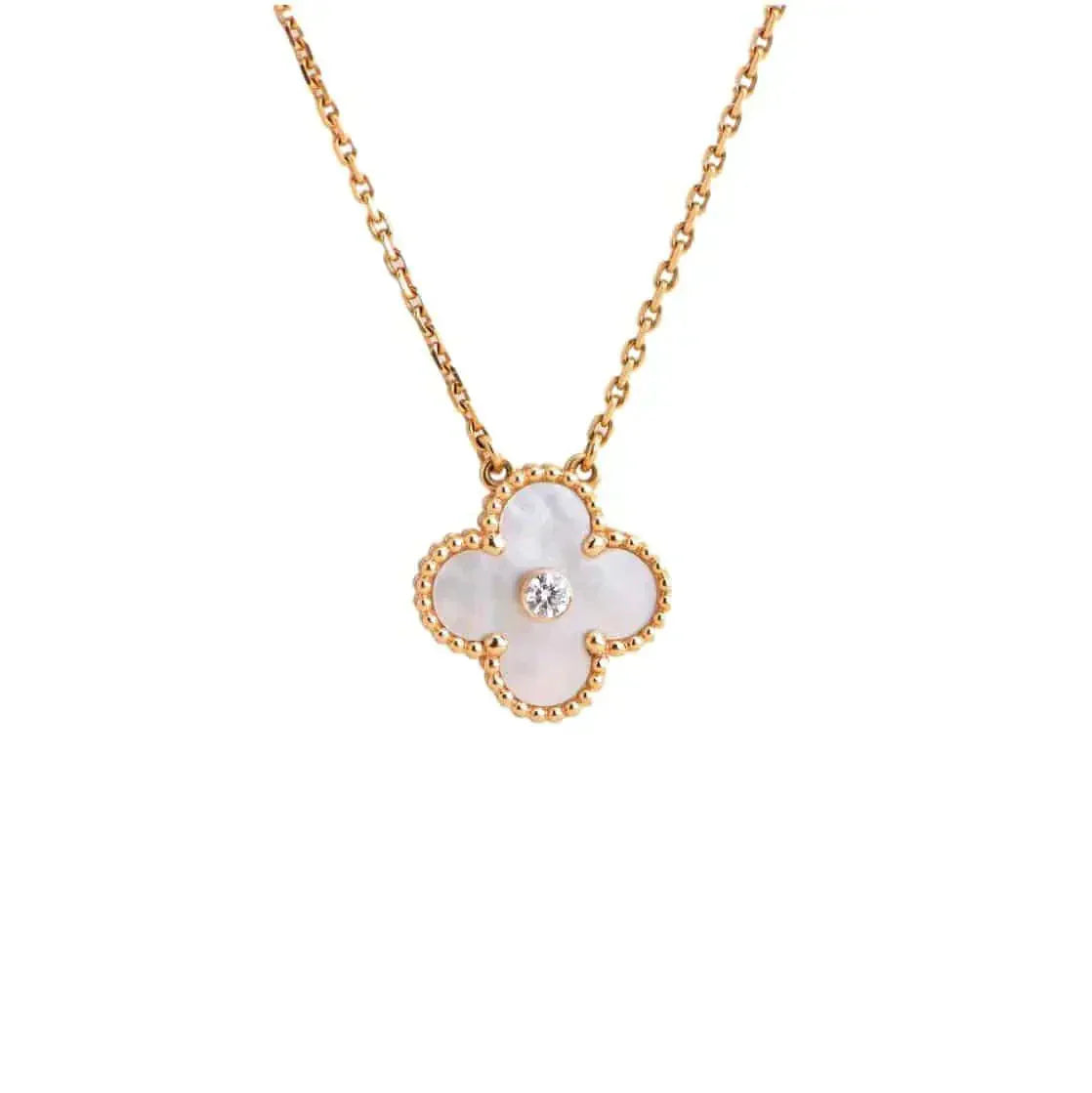 [Love Aura]CLOVER 15MM DIAMOND WHITE FRITILLARIA NECKLACE