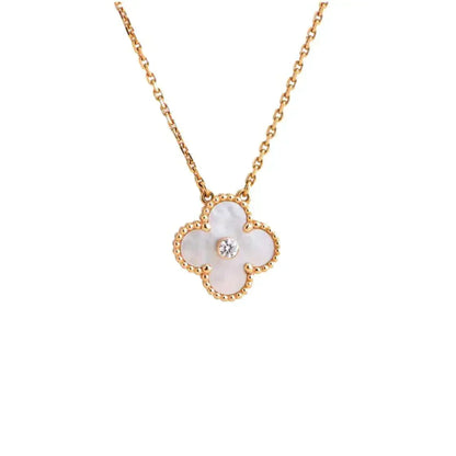 [Love Aura]CLOVER 15MM DIAMOND WHITE FRITILLARIA NECKLACE