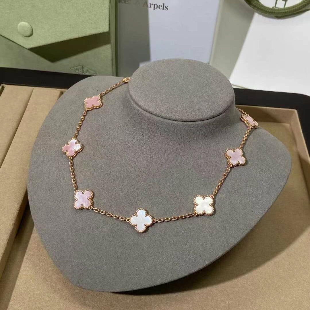 [Love Aura]CLOVER 10 MOTIFS PINK MOP NECKLACE