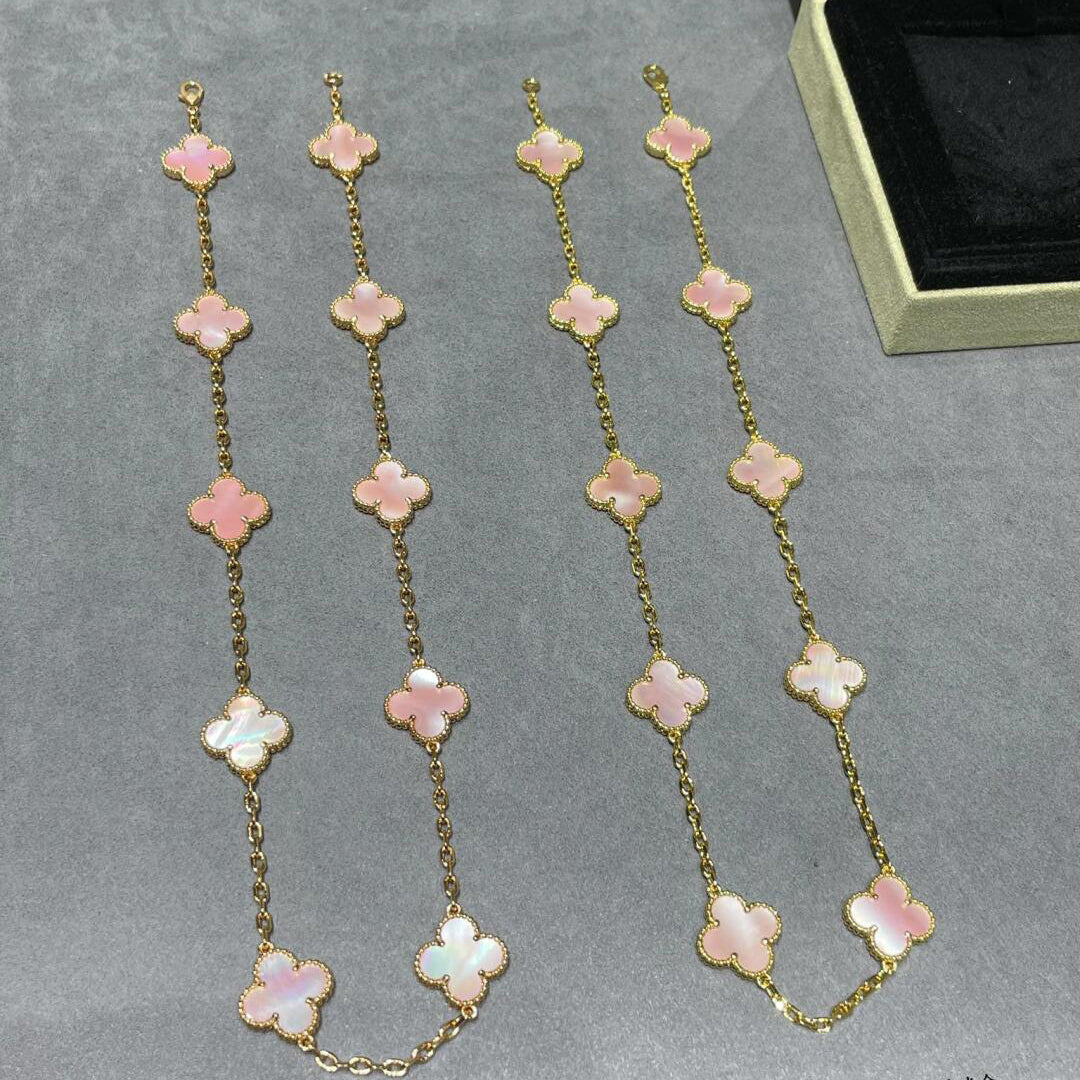[Love Aura]CLOVER 10 MOTIFS PINK MOP NECKLACE