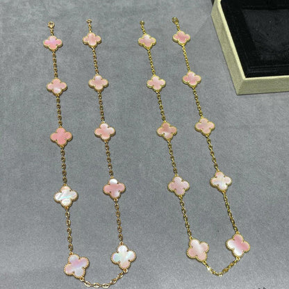 [Love Aura]CLOVER 10 MOTIFS PINK MOP NECKLACE