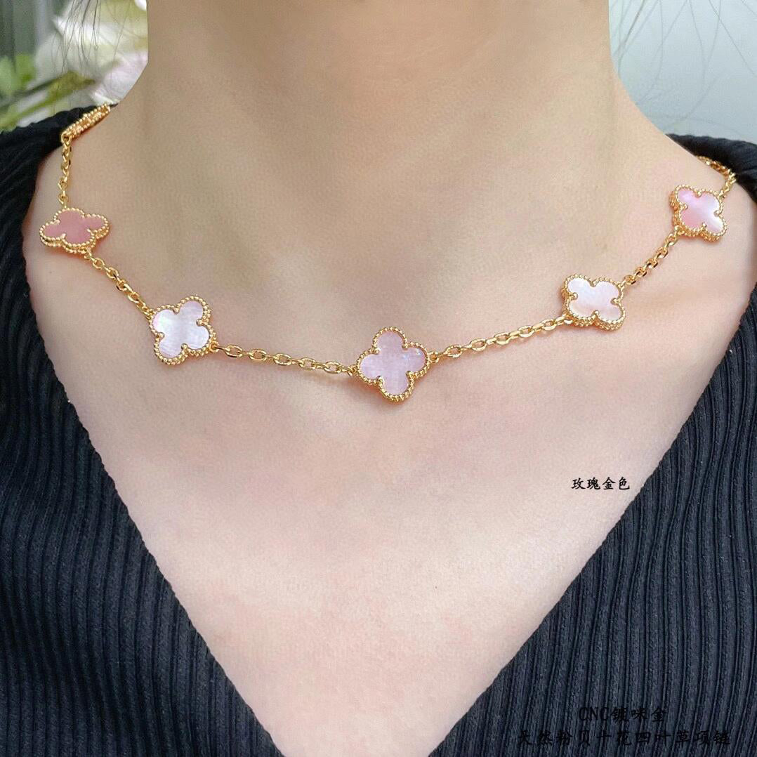 [Love Aura]CLOVER 10 MOTIFS PINK MOP NECKLACE
