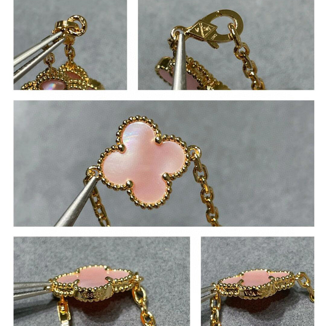 [Love Aura]CLOVER 10 MOTIFS PINK MOP NECKLACE