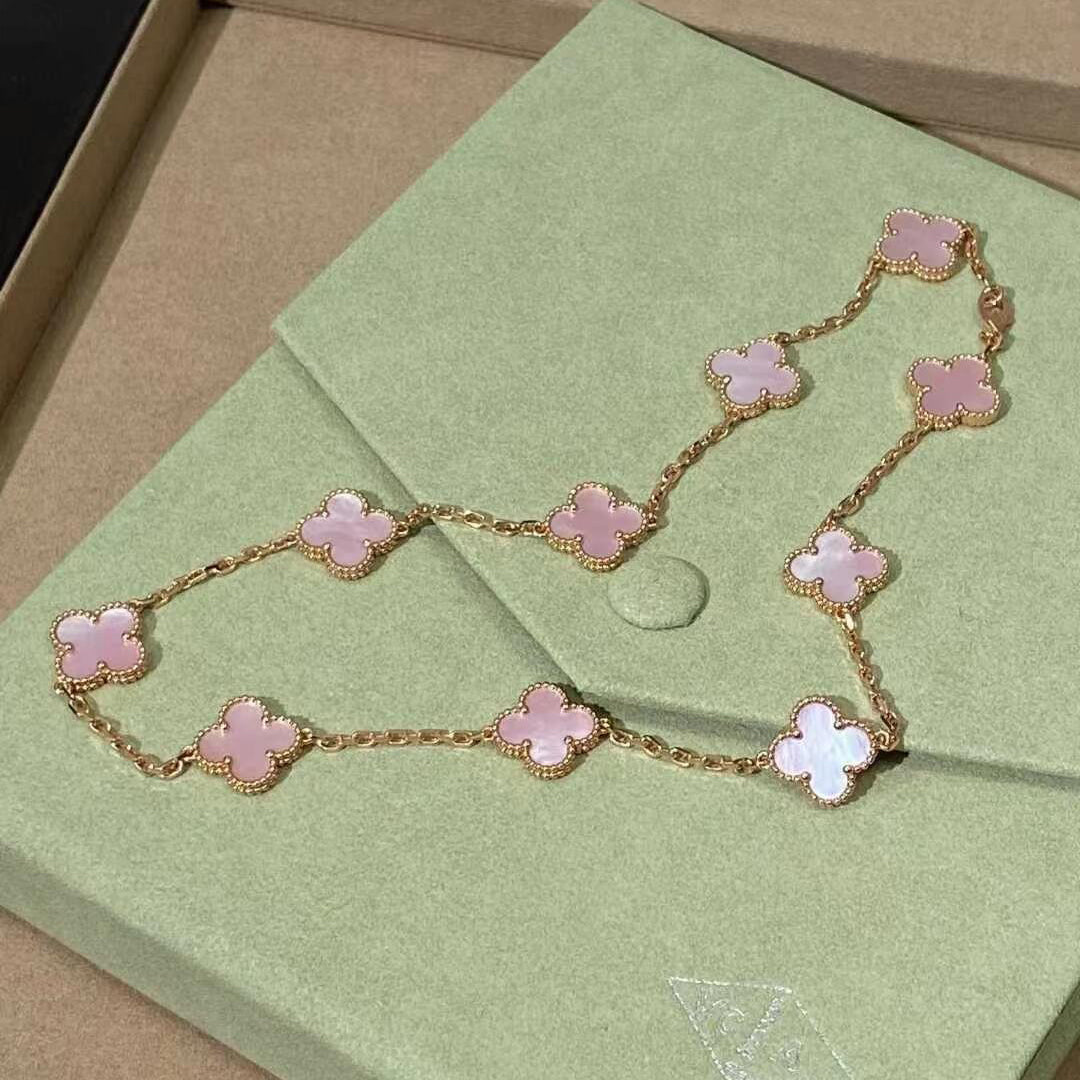 [Love Aura]CLOVER 10 MOTIFS PINK MOP NECKLACE