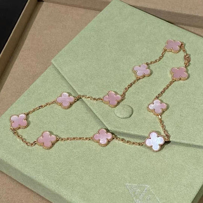 [Love Aura]CLOVER 10 MOTIFS PINK MOP NECKLACE