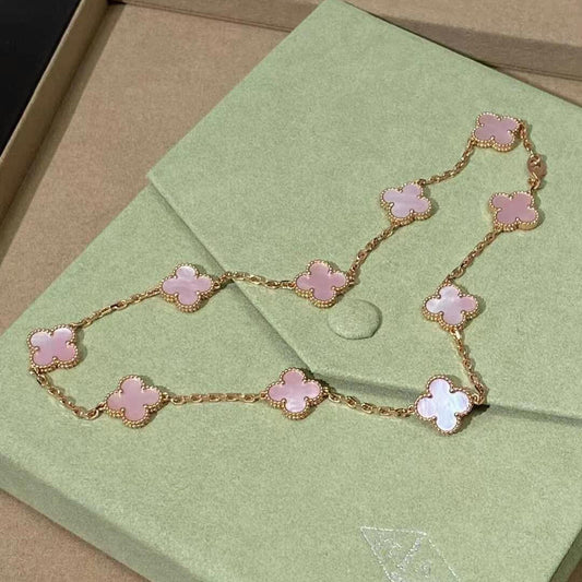 [Love Aura]CLOVER 10 MOTIFS PINK MOP NECKLACE