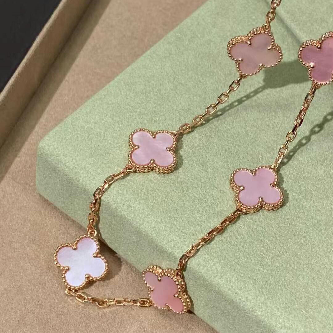 [Love Aura]CLOVER 10 MOTIFS PINK MOP NECKLACE