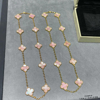 [Love Aura]CLOVER 10 MOTIFS PINK MOP NECKLACE