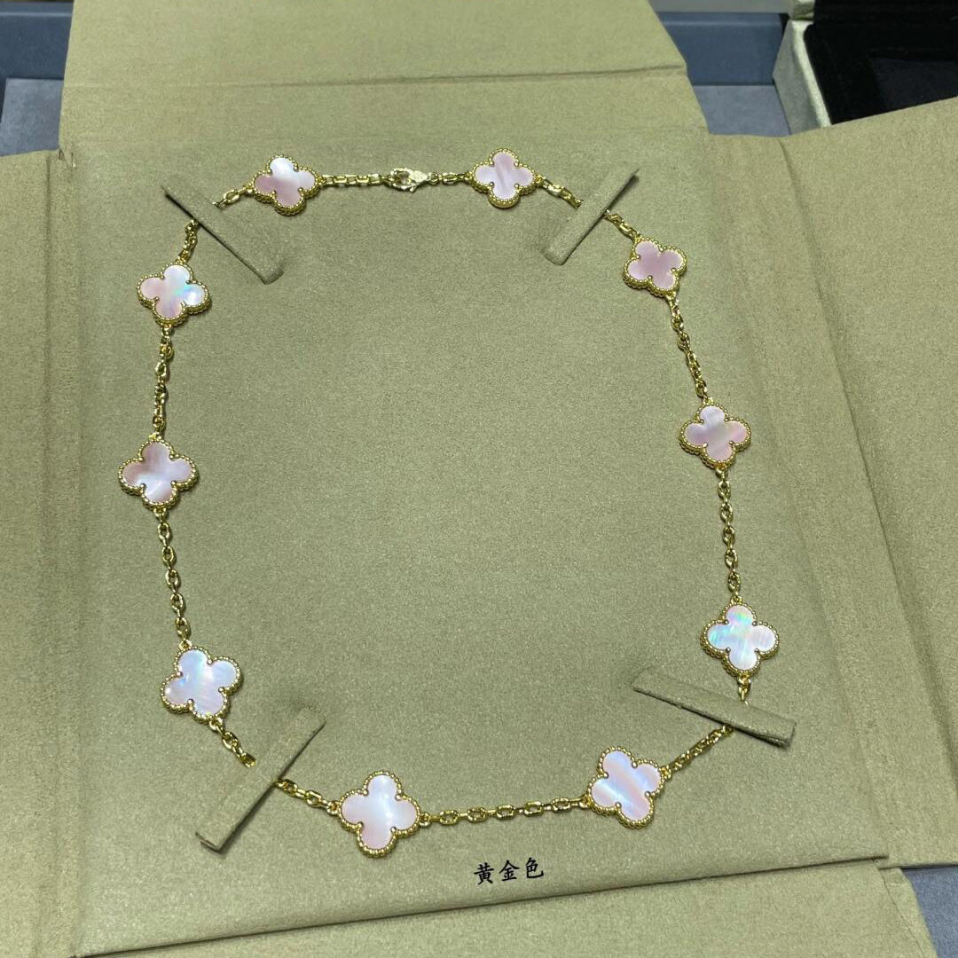 [Love Aura]CLOVER 10 MOTIFS PINK MOP NECKLACE