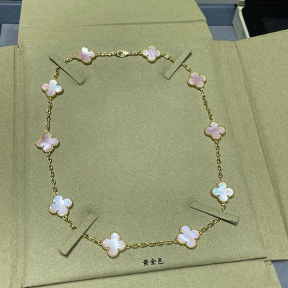 [Love Aura]CLOVER 10 MOTIFS PINK MOP NECKLACE