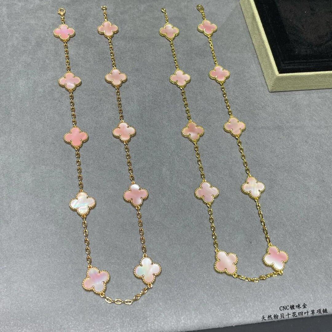 [Love Aura]CLOVER 10 MOTIFS PINK MOP NECKLACE