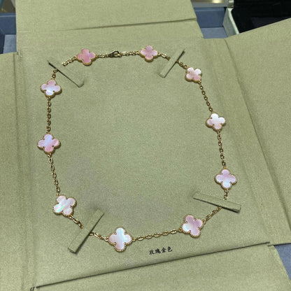 [Love Aura]CLOVER 10 MOTIFS PINK MOP NECKLACE