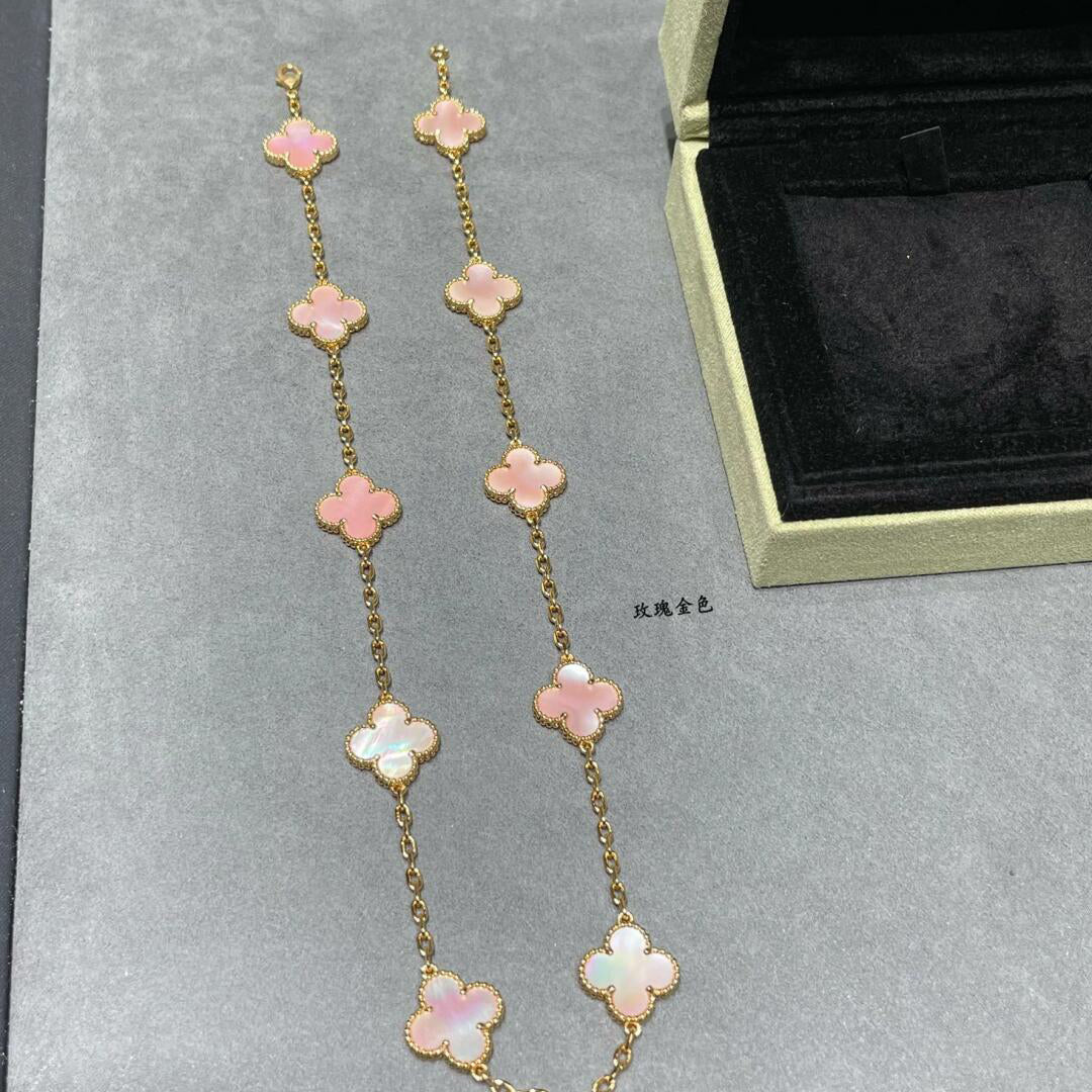 [Love Aura]CLOVER 10 MOTIFS PINK MOP NECKLACE
