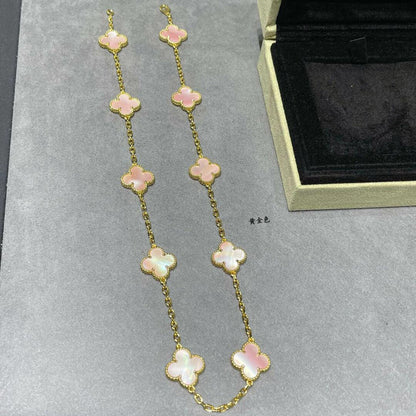 [Love Aura]CLOVER 10 MOTIFS PINK MOP NECKLACE
