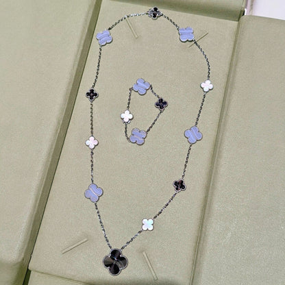 [Love Aura]DETACHABLE CLOVER 15(11+4) FLOWER SILVER NECKLACE SET