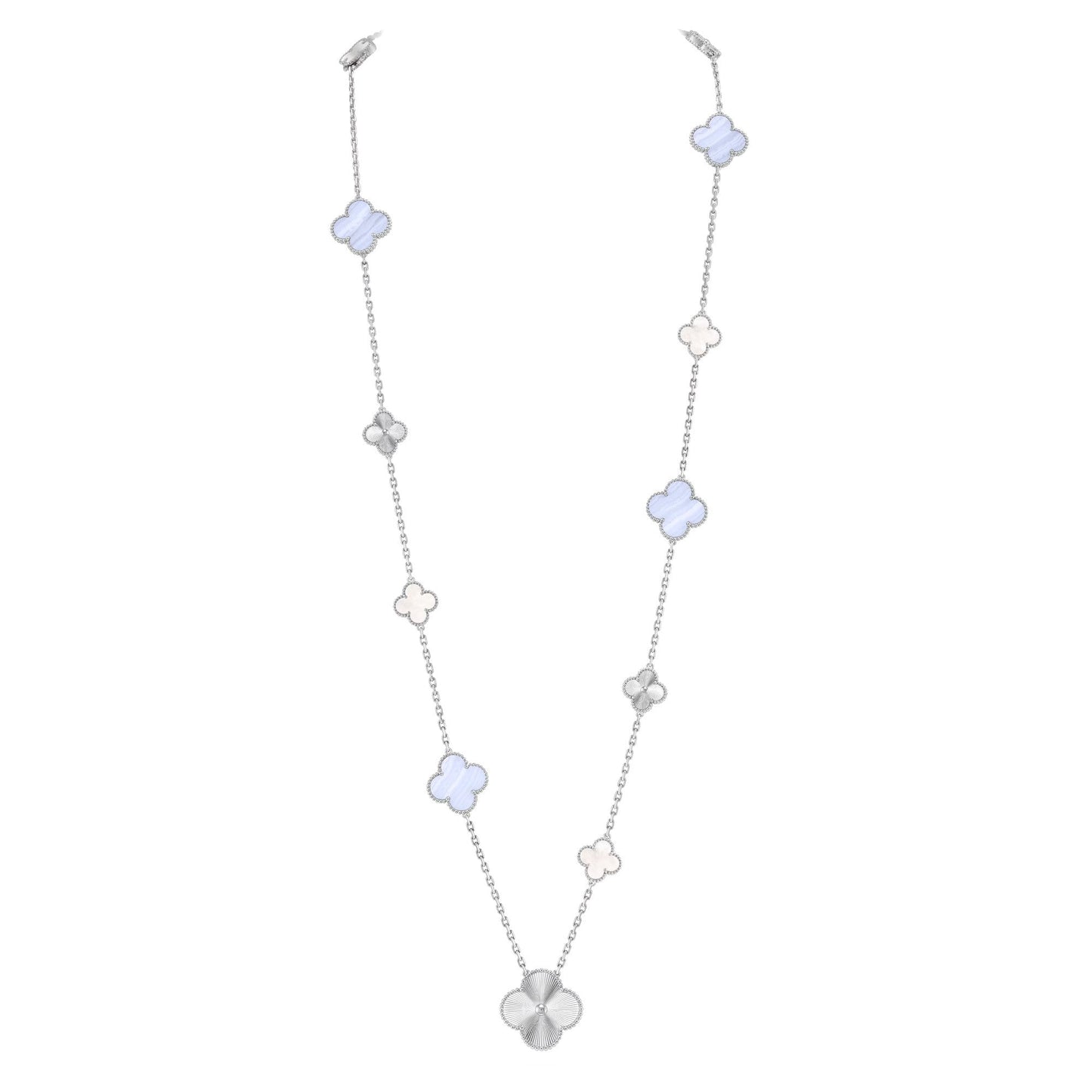 [Love Aura]DETACHABLE CLOVER 15(11+4) FLOWER SILVER NECKLACE SET