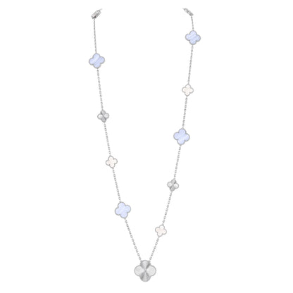 [Love Aura]DETACHABLE CLOVER 15(11+4) FLOWER SILVER NECKLACE SET