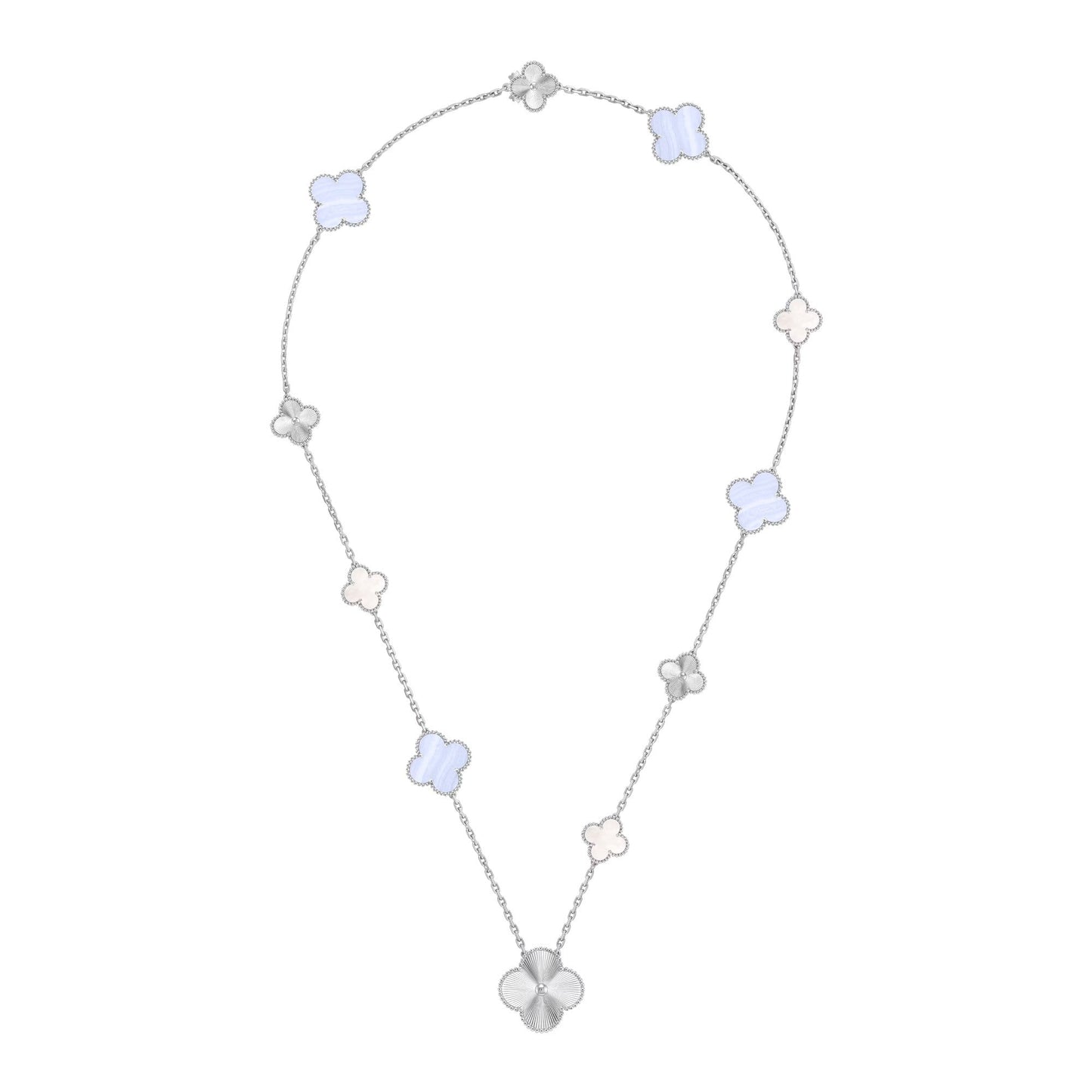 [Love Aura]DETACHABLE CLOVER 15(11+4) FLOWER SILVER NECKLACE SET