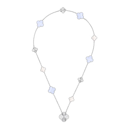 [Love Aura]DETACHABLE CLOVER 15(11+4) FLOWER SILVER NECKLACE SET