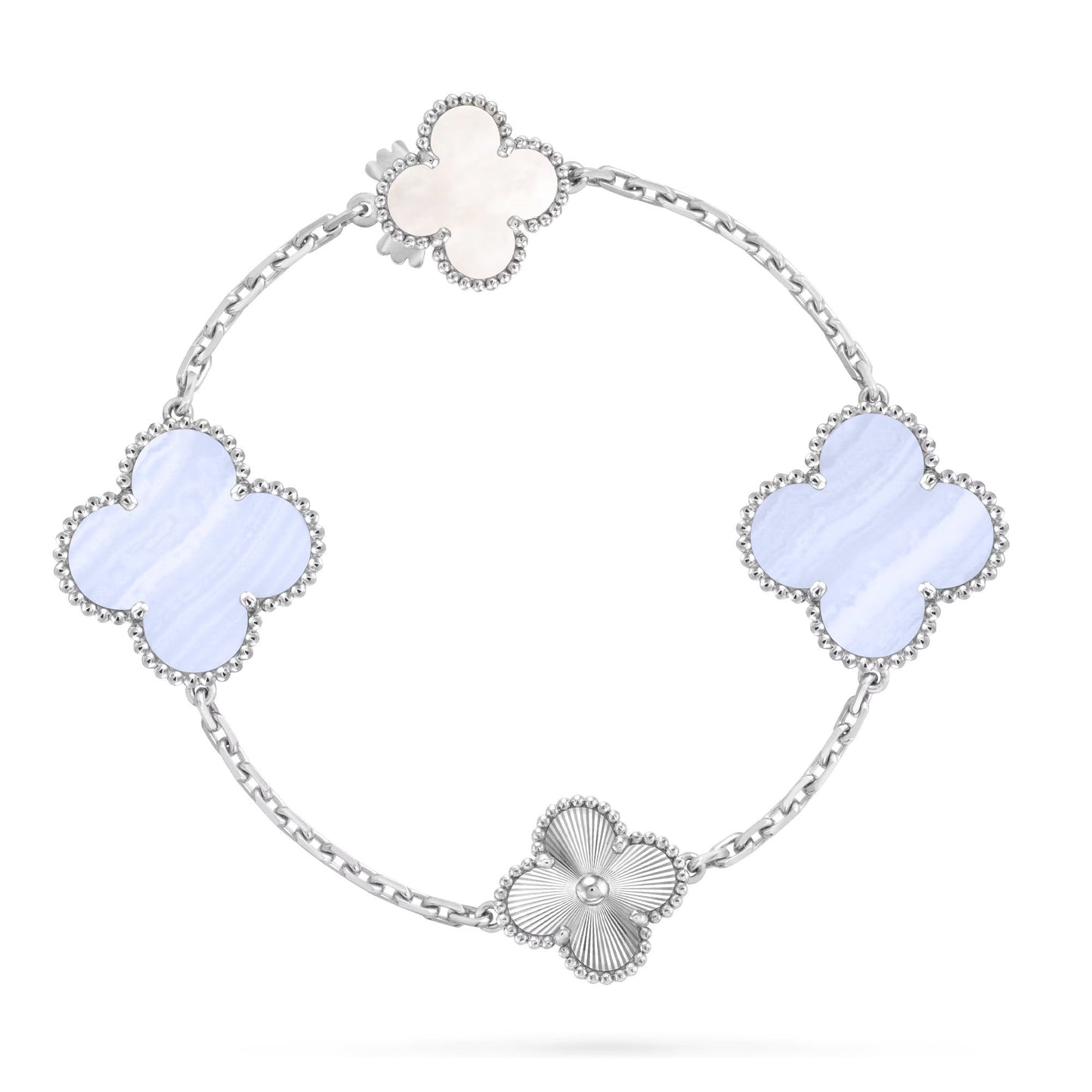 [Love Aura]DETACHABLE CLOVER 15(11+4) FLOWER SILVER NECKLACE SET