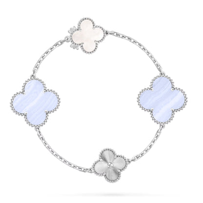 [Love Aura]DETACHABLE CLOVER 15(11+4) FLOWER SILVER NECKLACE SET